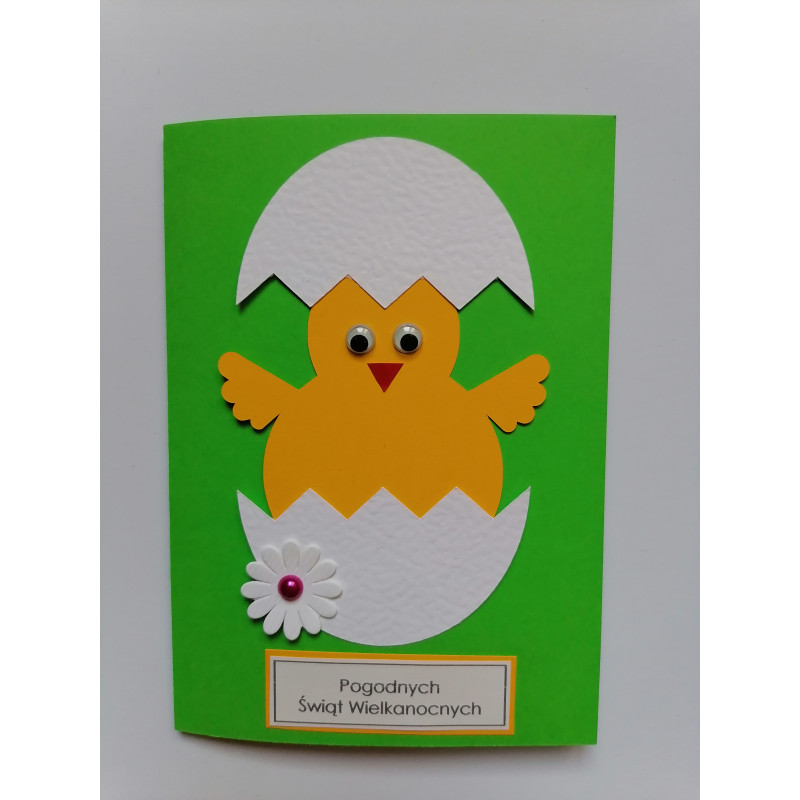 Kartka świąteczna na Wielkanoc z kurczaczkiem zielona handmade