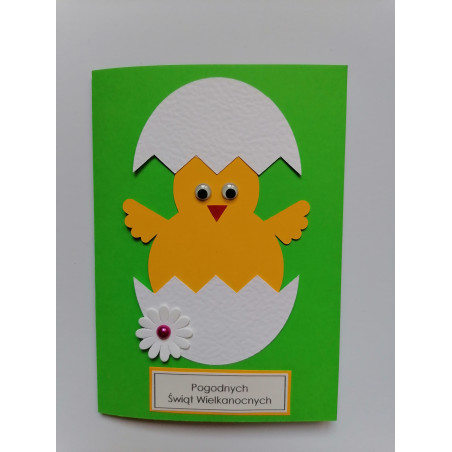 Kartka świąteczna na Wielkanoc z kurczaczkiem zielona handmade